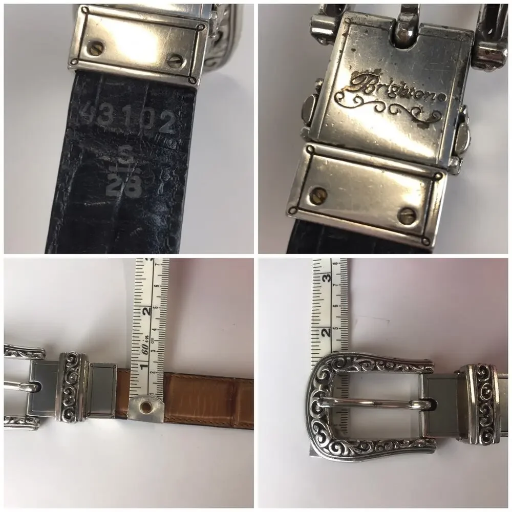 Vintage Brighton Embossed Tan Black Reversible Twist Western Fashion Belt Size S